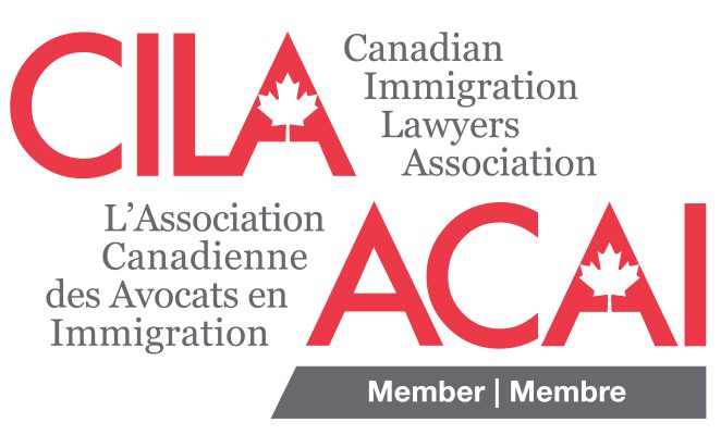 A red and white logo for the canadian immigration lawyers association.
